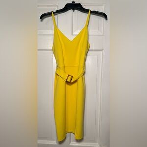 Elegant Yellow Belted Dress